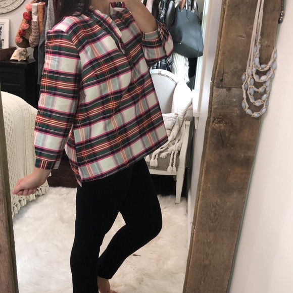Crown & Ivy XLarge pink & green plaid preppy top - Picture 2 of 5